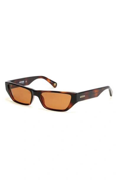 Shop Guess 56mm Rectangular Sunglasses In Dark Havana / Brown