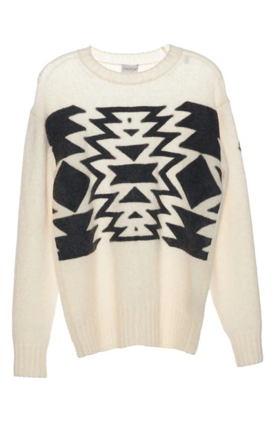 Shop Moncler Graphic Wool Blend Sweater In Black/ White