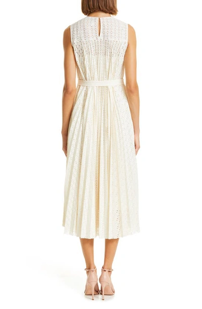 Shop Hugo Boss Deplica Cutout Pleated Dress In Soft Cream