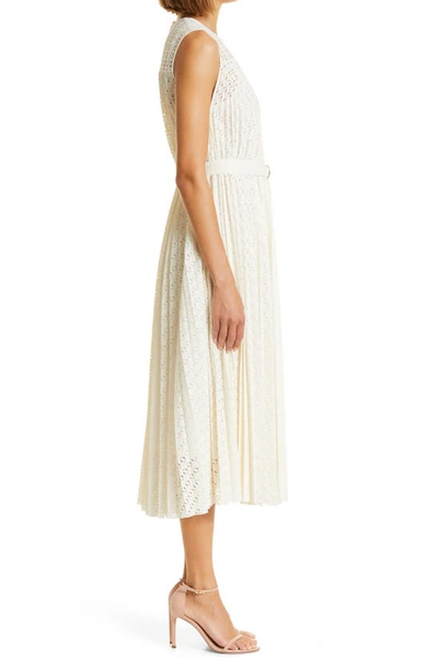 Shop Hugo Boss Deplica Cutout Pleated Dress In Soft Cream