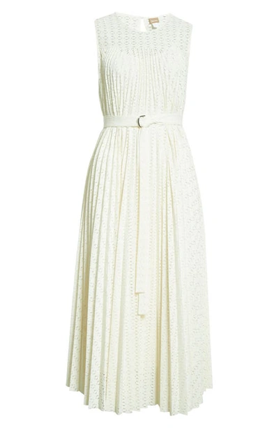 Shop Hugo Boss Deplica Cutout Pleated Dress In Soft Cream