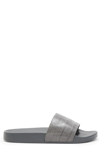 Shop Allsaints Karli Croc Embossed Leather Slide Sandal In Grey