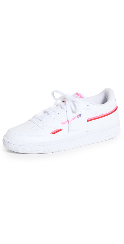 Shop Reebok Club C 85 Sneakers In White/atomic Pink/vector Red