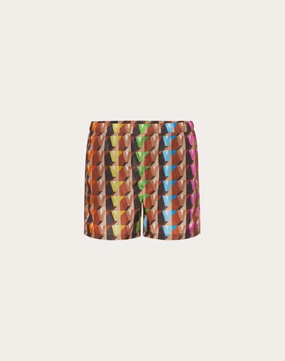 Shop Valentino 3dream  Print Nylon Swimsuit In Beige/multicolour