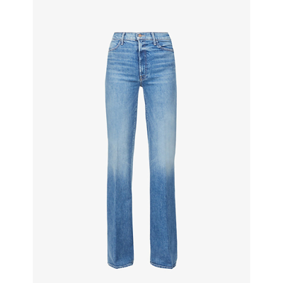 Shop Mother The Hustler Roller Flared High-rise Organic-cotton-blend Jeans In Tropic Like Its Hot