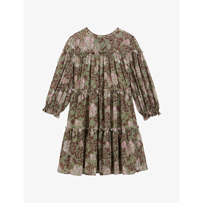 Shop Ted Baker Womens Khaki Bunnoo Floral-print Chiffon Mini Dress