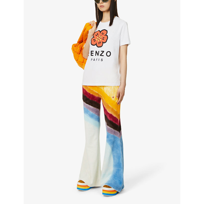 Shop Kenzo Women's White Flower-print Relaxed-fit Cotton T-shirt