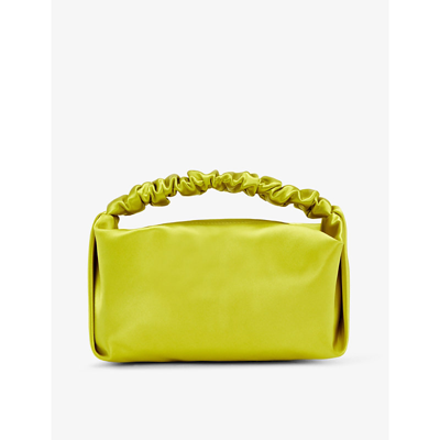 Shop Alexander Wang Scrunchie Mini Satin Shoulder Bag In Golden Kiwi