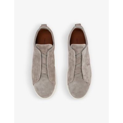 Shop Ermenegildo Zegna Triple Stitch Contrast-sole Suede Low-top Trainers In Grey/light