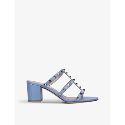 Shop Valentino Rockstud 60 Leather Heeled Mules In Blue