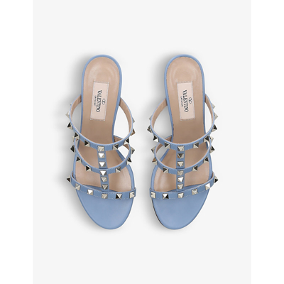 Shop Valentino Rockstud 60 Leather Heeled Mules In Blue