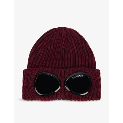Shop C.p. Company Double Goggle Lense Knitted Wool Beanie Hat In Port Royal