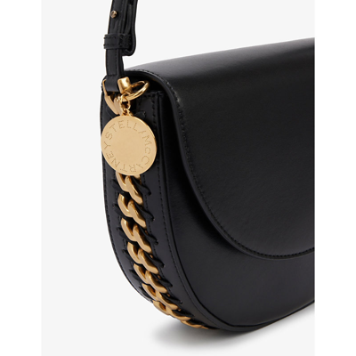 Shop Stella Mccartney Womens Black Frayme Chain-embellished Faux-leather Shoulder Bag