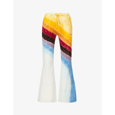 Shop Acne Studios Peisko Rainbow-stripe Flared Mid-rise Cotton Trousers In Coffee Brown