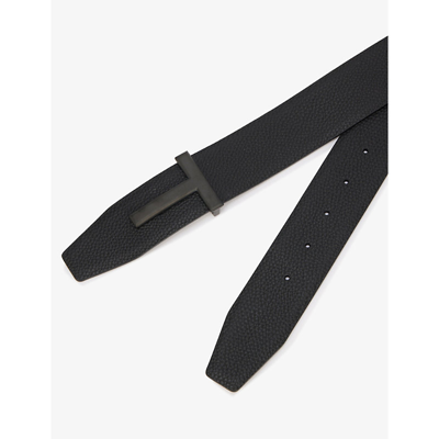 Shop Tom Ford Reversible Brand-plaque Leather Belt In Black