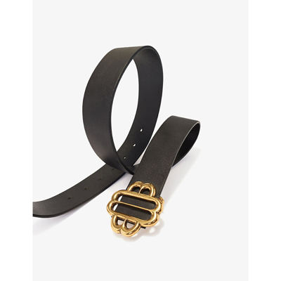 Shop Maje Women's Noir / Gris Clover-buckle Leather Belt