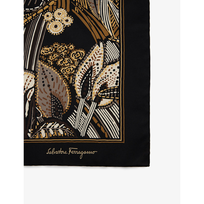 Shop Ferragamo Jungle-print Brand-tab Silk Scarf In Nero/naturale