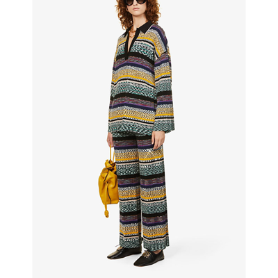 Shop Missoni Striped Wide-leg High-rise Wool-blend Trousers In Multicolor Dark