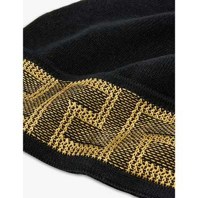 Shop Versace Greca-embroidered Cotton-blend Knit Beanie In Black Gold