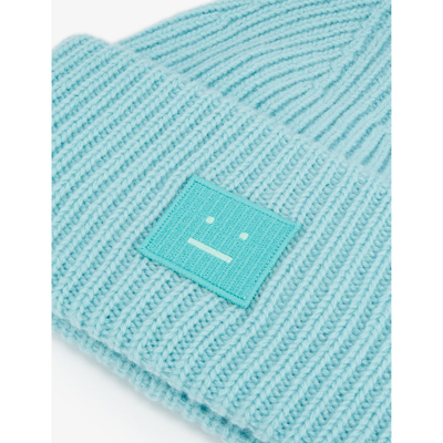 Shop Acne Studios Pansy Logo-patch Wool-blend Beanie In Turquoise Blue
