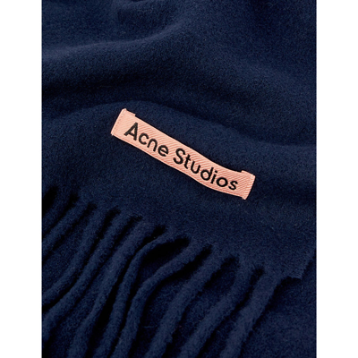 Shop Acne Studios Canada New Fringe-trimmed Wool Scarf In Navy Blue