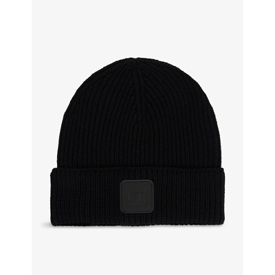 Shop C.p. Company Metropolis Logo-plaque Wool-knit Beanie Hat In Black