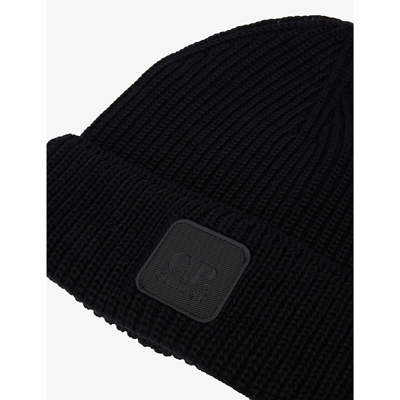 Shop C.p. Company Metropolis Logo-plaque Wool-knit Beanie Hat In Black