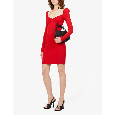 Shop Az Factory Sweetheart-neck Puff-shoulder Woven Mini Dress In Red