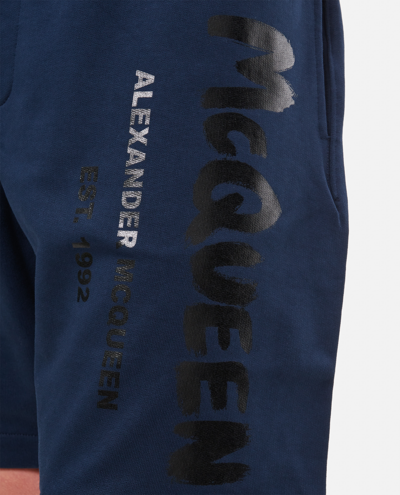 Shop Alexander Mcqueen Cotton 'graffiti' Shorts In Blue