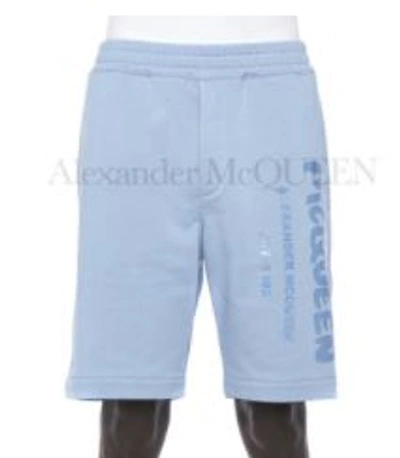 Shop Alexander Mcqueen Cotton 'graffiti' Shorts In Blue