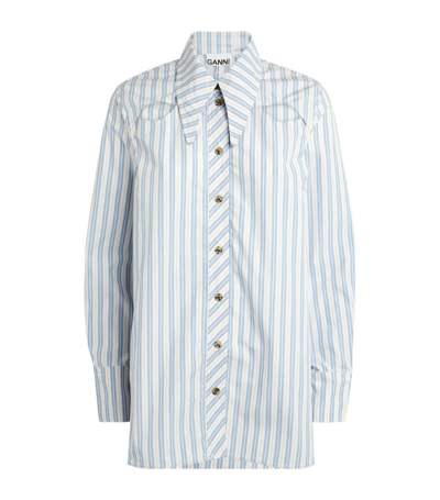 Shop Ganni Striped Cut-out Shirt In Blue