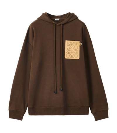 Shop Loewe Leather-patch Anagram Hoodie In Green