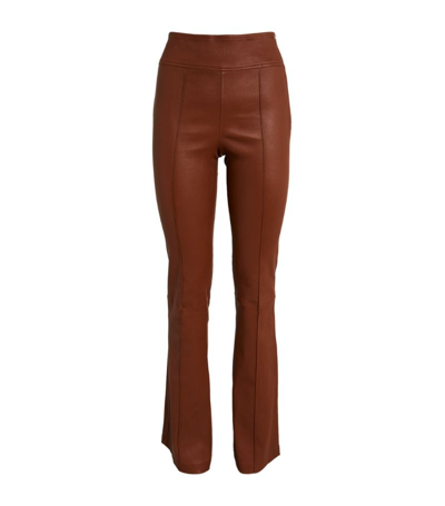 Shop Helmut Lang Leather Bootcut Trousers In Brown