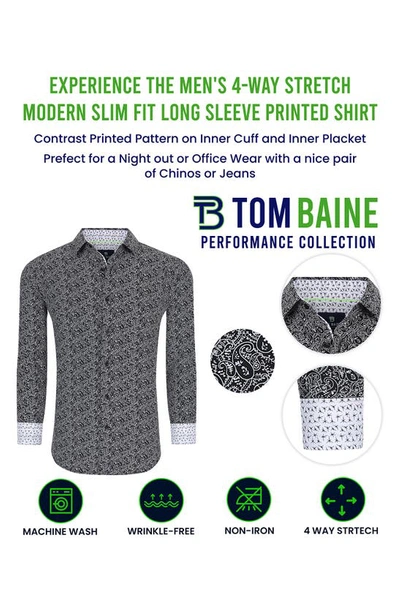 Shop Tom Baine Printed Performance Slim Fit Dress Shirt In Navy