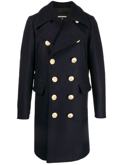Shop Dsquared2 Double-breasted Coat In Blu