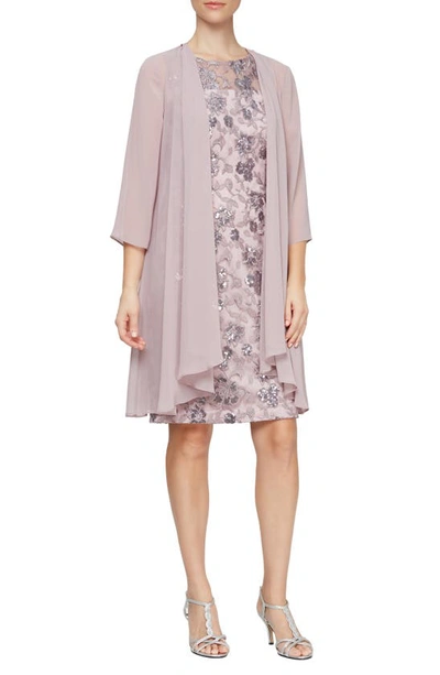 Shop Alex Evenings Sequin Lace Sheath Dress & Chiffon Jacket In Wisteria