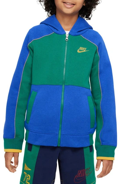 Shop Nike Kids' Sportswear Full Zip Hoodie In Game Royal/ Malachite/ Yellow
