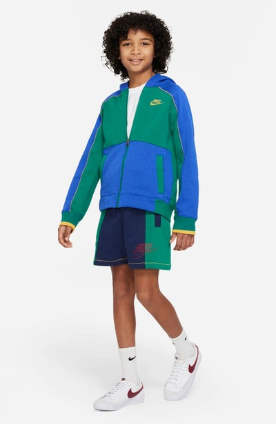 Shop Nike Kids' Sportswear Full Zip Hoodie In Game Royal/ Malachite/ Yellow