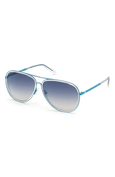 Shop Guess 59mm Aviator Sunglasses In Shiny Blue / Gradient Blue