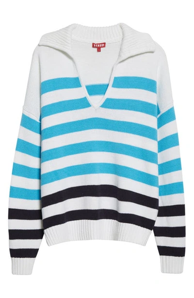 Shop Staud Oceane Knit Maxi Dress In Blue Iris/ White