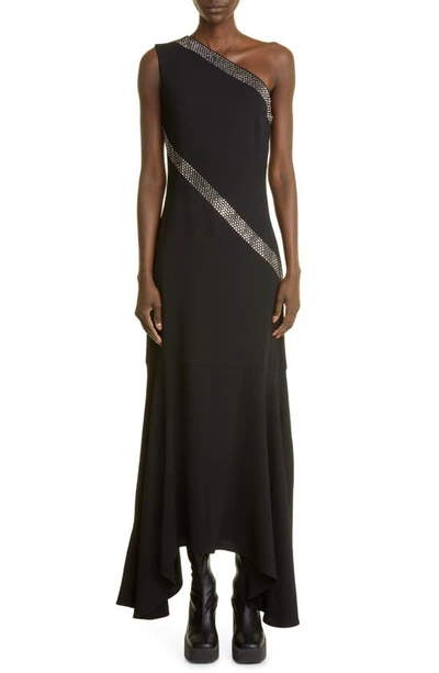 Shop Stella Mccartney Embellished One-shoulder Handkerchief Hem Gown In 1000 Black