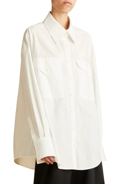 Shop Khaite Birdie Washed Cotton Poplin Button-up Shirt In White