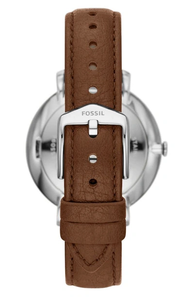Shop Fossil Jacqueline Multifunction Leather Strap Watch, 38mm In Brown