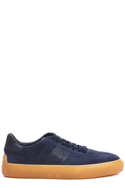 Shop Tod's Logo Embossed Panelled Sneakers In Navy
