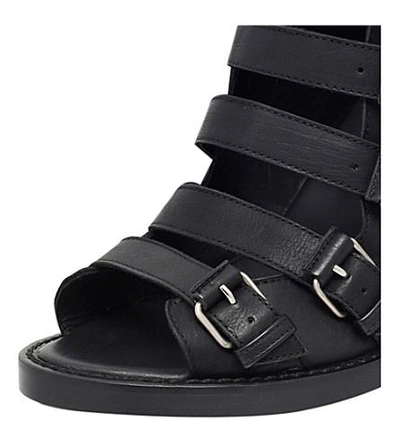 Shop Ann Demeulemeester Multi Strap Leather Wedge Sandals In Black