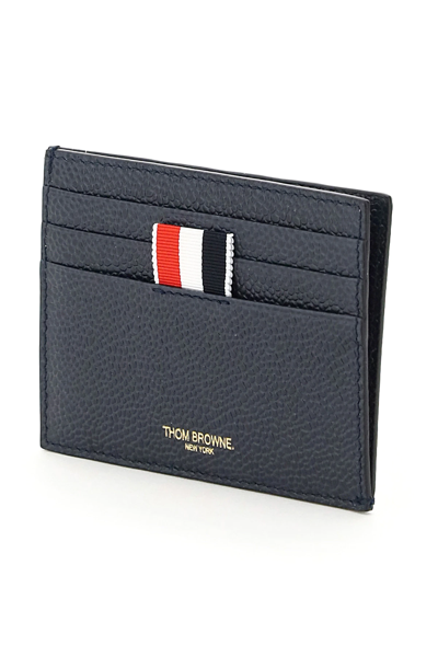 Shop Thom Browne 4-bar Stripe Grain Leather Card Holder In Blue