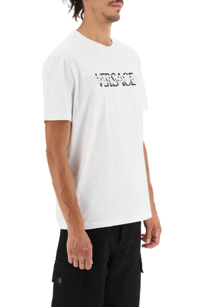 Shop Versace Mitchel Fit T-shirt With Greca And Logo In White