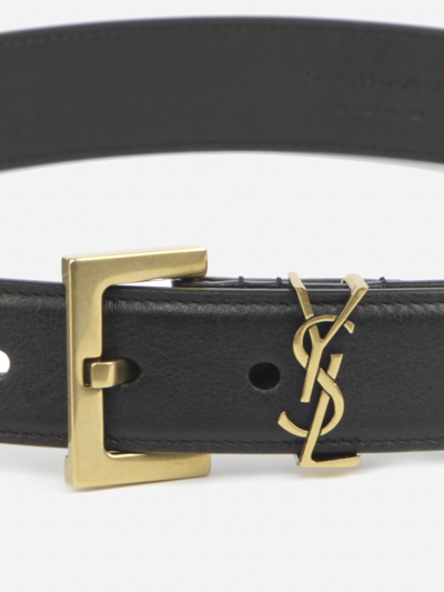 Shop Saint Laurent Monogram Belt In Smooth Leather In Black/gold