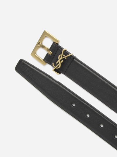 Shop Saint Laurent Monogram Belt In Smooth Leather In Black/gold
