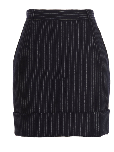 Shop Thom Browne Pinstriped Turn Up Skirt In Blue